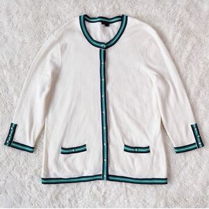 Talbots Woman Cream Knit Pearl Button Front Cardigan Sweater XL Coquette Classic